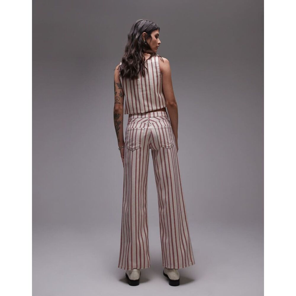 TopShop Stripe Mid Rise Wide Leg Jeans Red/White - Size 24x30 NWOT - Picture 4 of 8
